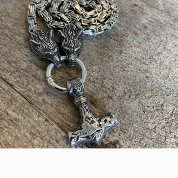 Men Wolf Head Thor Mjolnir Necklace Stainless Steel Norse Viking Thor Hammer Pen - Picture 2 of 3